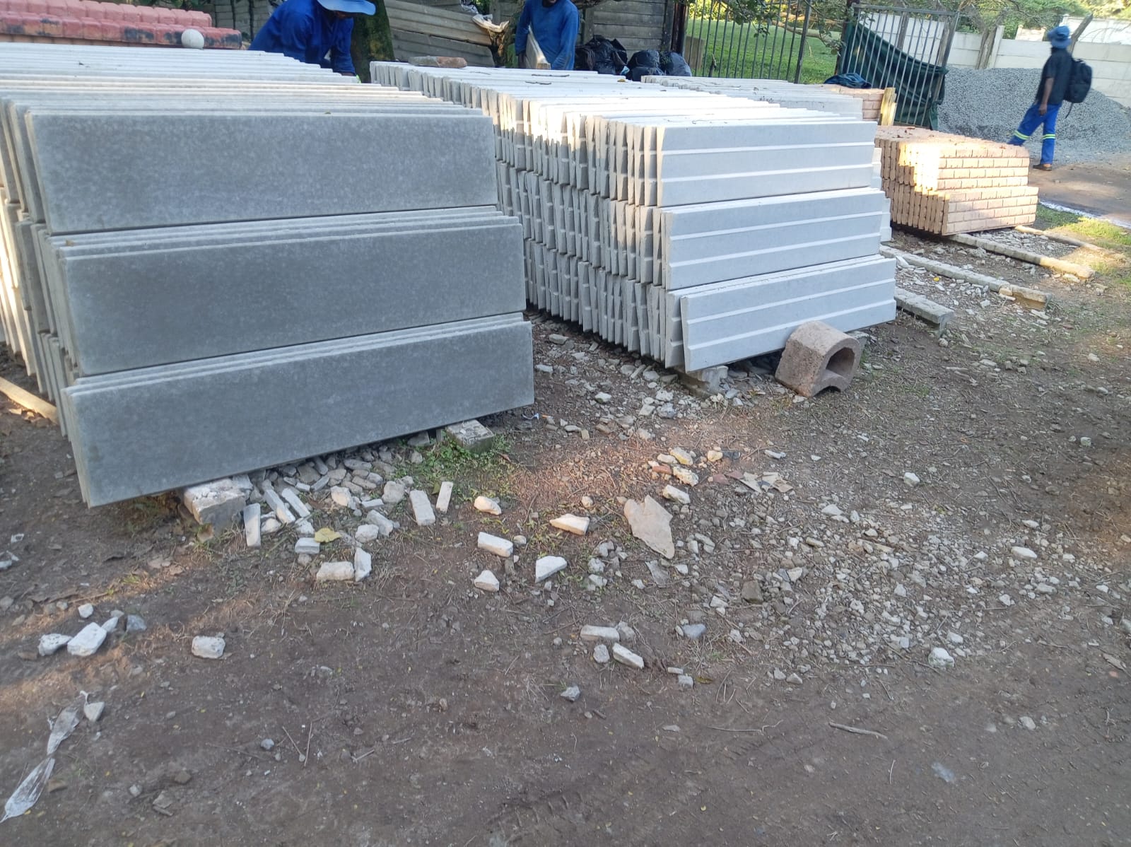 Illovo Concrete precast yard in Illovo North, Durban, with panels, pavers, and bricks stacked ready for delivery